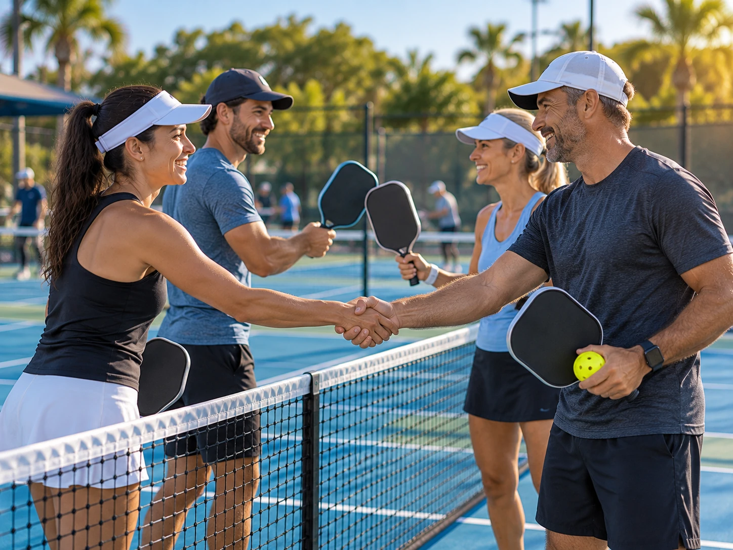 Pickleball players coordinating a Challenge match