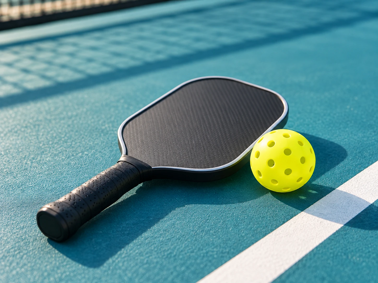 A blue outdoor pickleball court